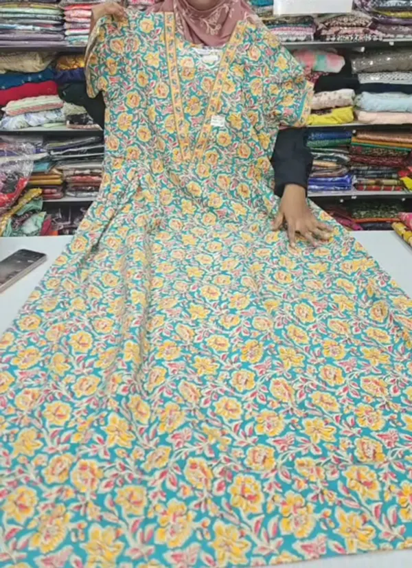 Pure Jaipur Cotton V-Neck Frock Maxi Nighty | NT3571